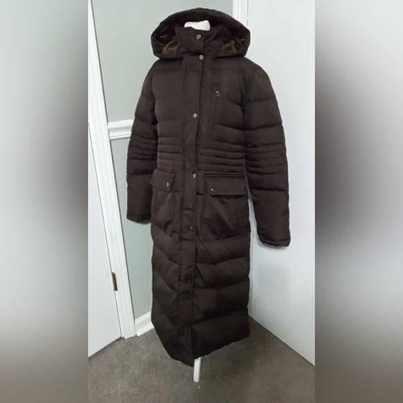 DKNY Women's Hooded Puffer Full Length Down Coat Sz M - Picture 1 of 6